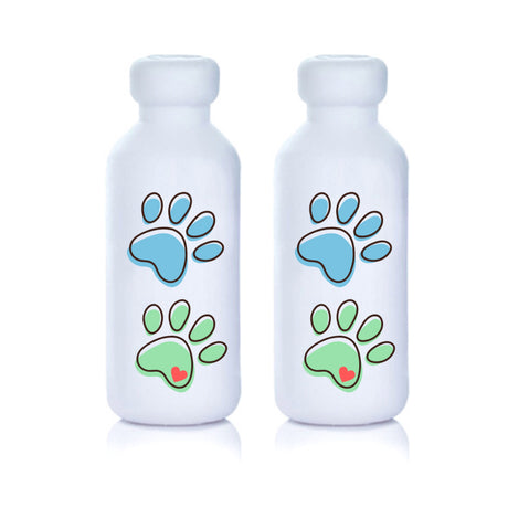 Paw print style Vial Safe insulin vial protector case.  Shows a 2-pack of Paw print style Vial Safe insulin vial protector cases for 10mL vials of Lantus, Apidra or Admelog.