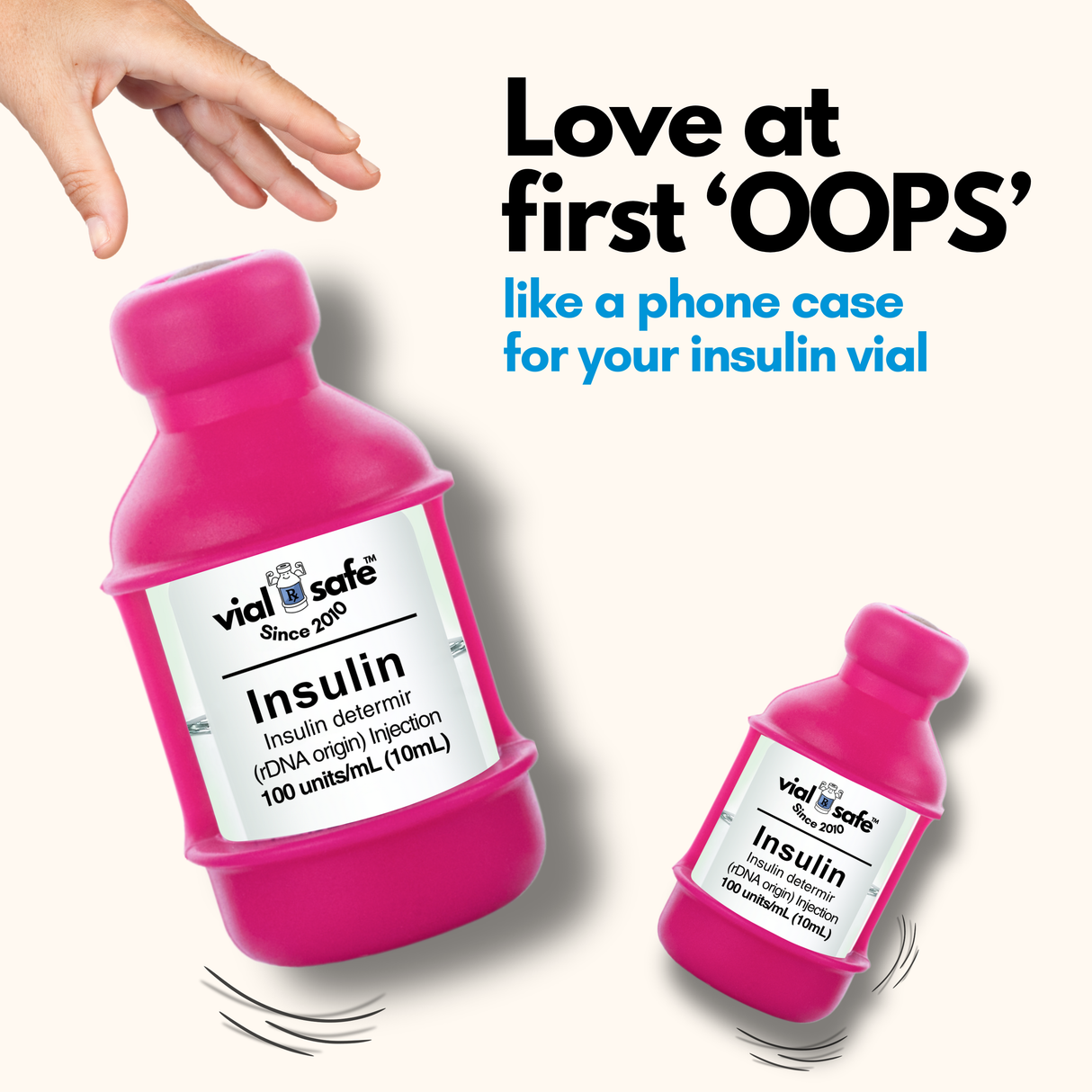 Raspberry Sorbet color Vial Safe insulin vial protector case with text "like a phone case for your insulin vial" on a white background.