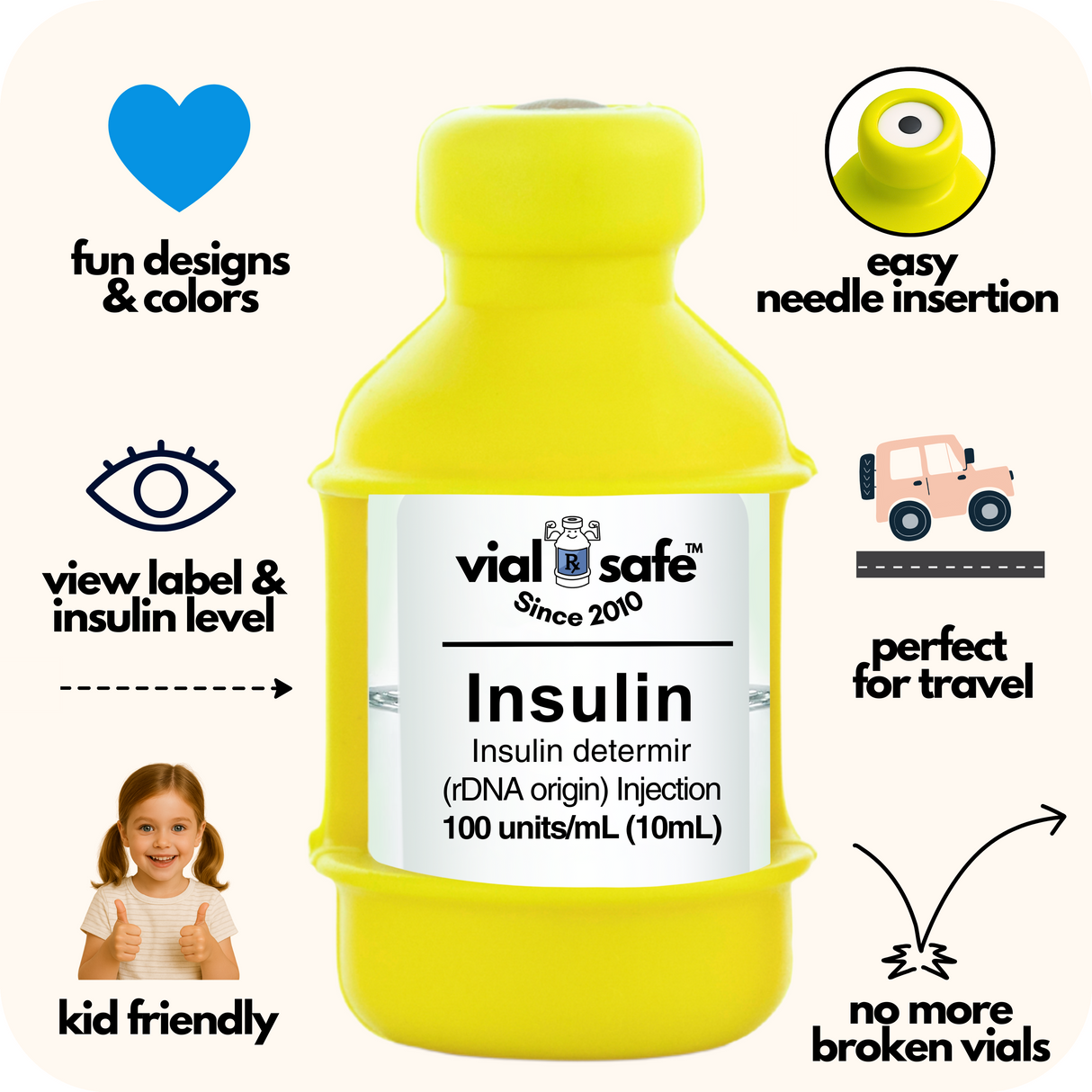 Yellow Sunshine 2-Pack Insulin Vial Protector Case (Size Short - Fits most 10mL Brands)