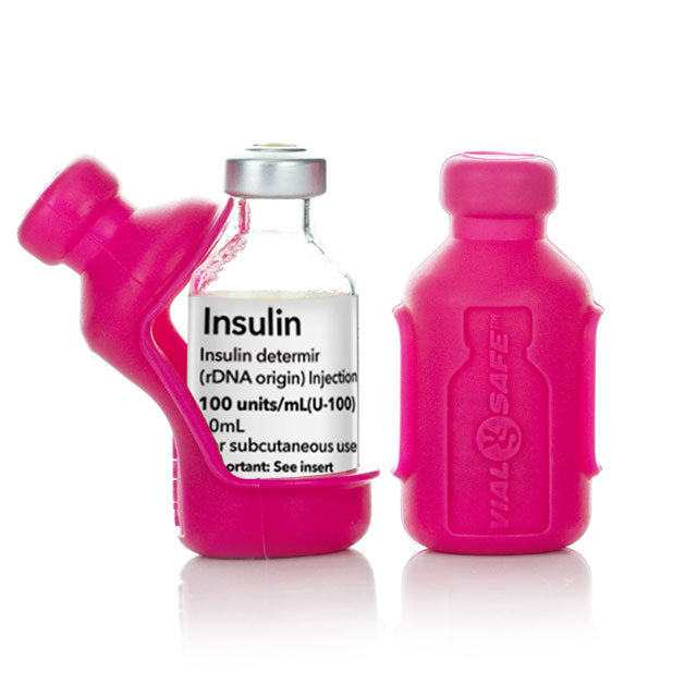 Raspberry Sorbet color style Vial Safe insulin vial protector case. Shows a 2-pack of Raspberry Sorbet colored Vial Safe insulin vial protector cases.
