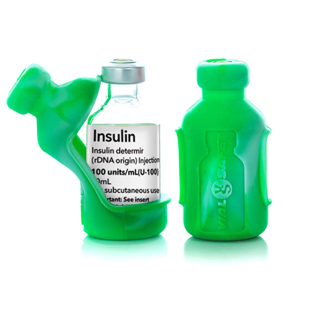 Tie Dye Green color style Vial Safe insulin vial protector case. Shows a 2-pack of Tie Dye Green colored Vial Safe insulin vial protector cases.