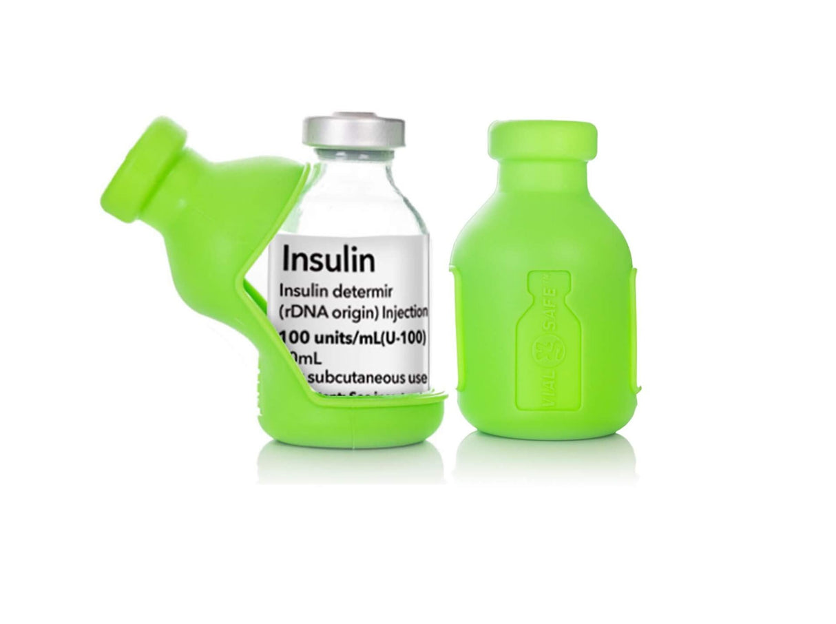 Light Green color Vial Safe for Pets insulin vial protector case. Shows a 2-pack of Light Green colored Vial Safe for Pets insulin vial protector cases for 10mL vials of ProZinc insulin.