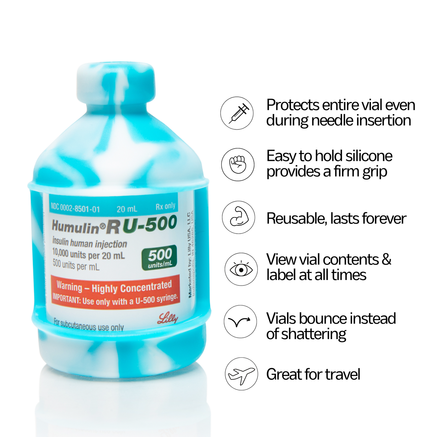 Vial Safe Vial Protector Humulin R U 500 20mL, Tie Dye Blue – Vial Safe
