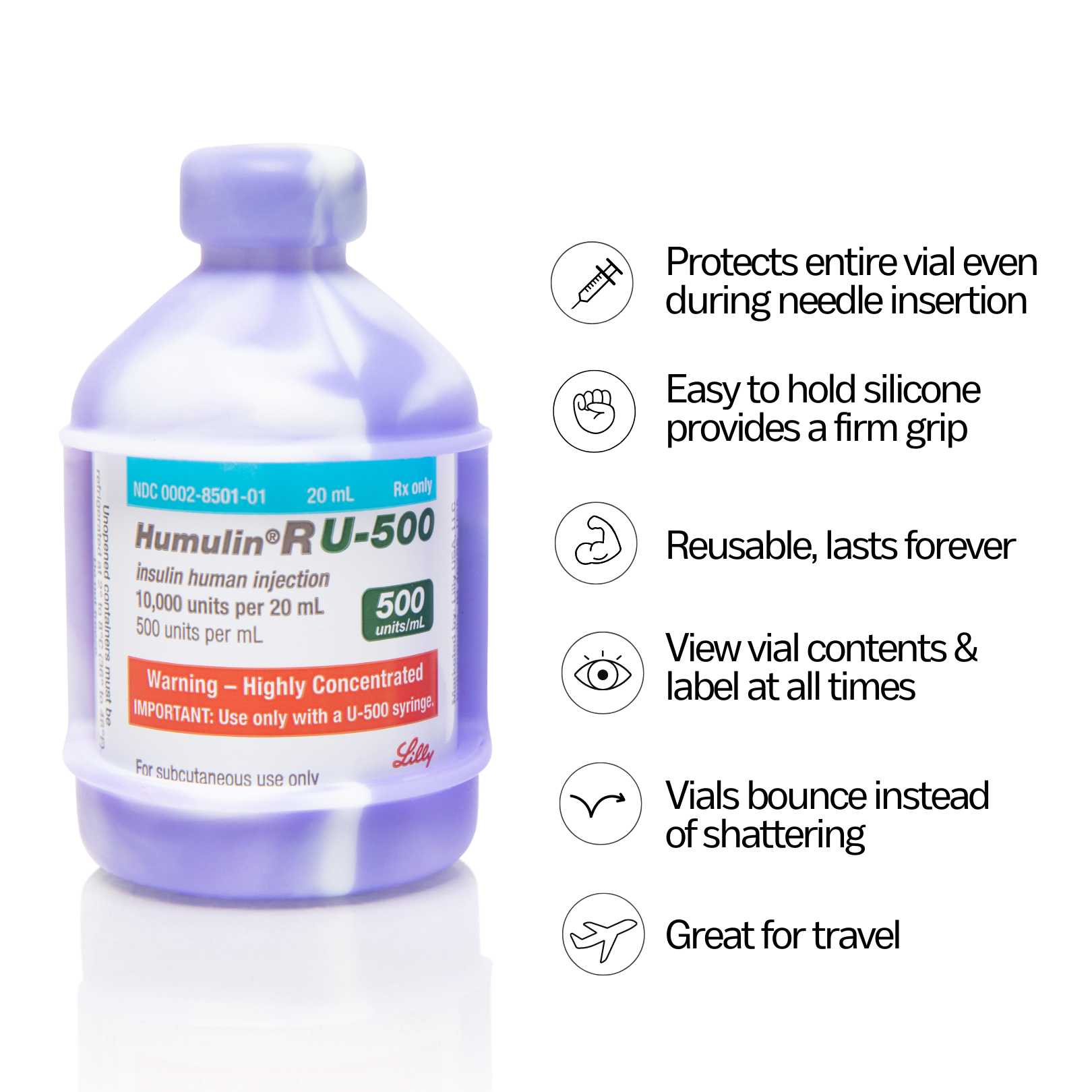 Tie Dye Purple 2-Pack Insulin Vial Protector Case For Humulin R U-500, 20mL